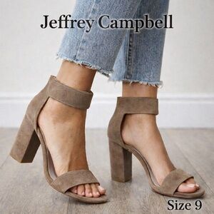 Jeffrey Campbell Lindsay Taupe Suede Block Heel Sandals women’s Size 9  classic